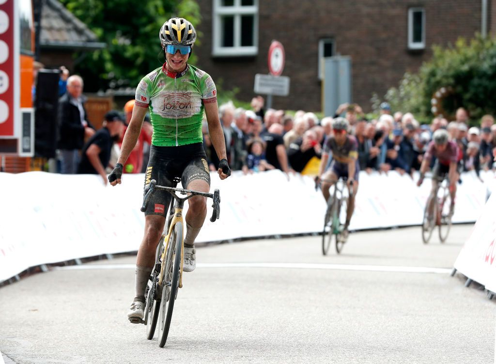 SWEIKHUIZEN NETHERLANDS AUGUST 28 Marianne Vos of Netherlands and Team Jumbo Visma green points jersey celebrates winning during the 23rd Simac Ladies Tour 2021 Stage 4 a 1489km stage from Geleen to Sweikhuizen SLT2021 UCIWWT on August 28 2021 in Sweikhuizen Netherlands Photo by Bas CzerwinskiGetty Images