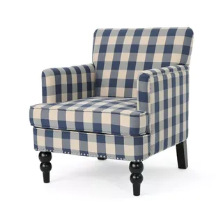 Harrison Tufted Club Chair Blue Checkerboard - Christopher Knight Home: Upholstered Reading Armchair, Polyester