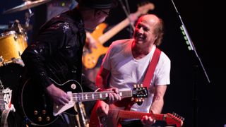 Scrote and Adrian Belew perform onstage during the 'Celebrating Bowie Tour' at Saban Theatre on October 07, 2022 in Beverly Hills, California.