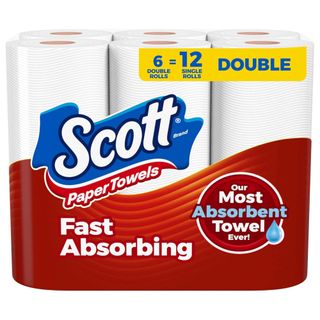 A red and blue packet of Scott paper towels