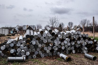 Spent Russian artillery shells in Bucha, Ukraine