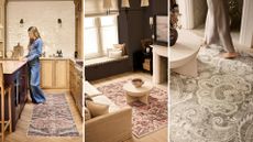Three images of rugs in the Hug Rug x Graham & Brown Rug Collection in luxury homes