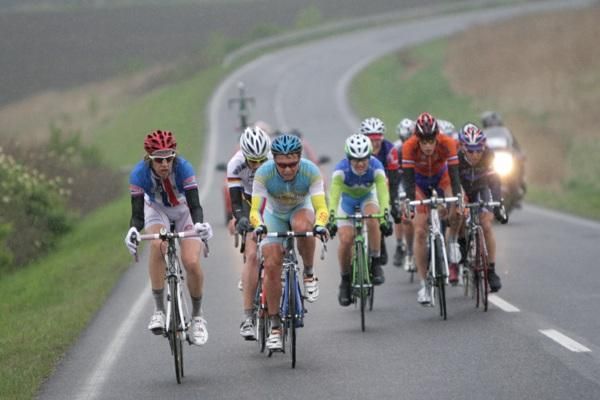 A large group of riders in a break on stage two.