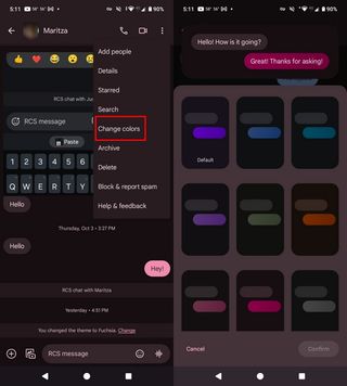 Change individual chat color in Google Messages