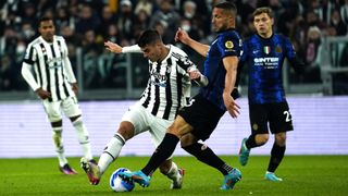 Alvaro Morata of Juventus in action on Danilo D'Ambrosio of FC Internazionale 