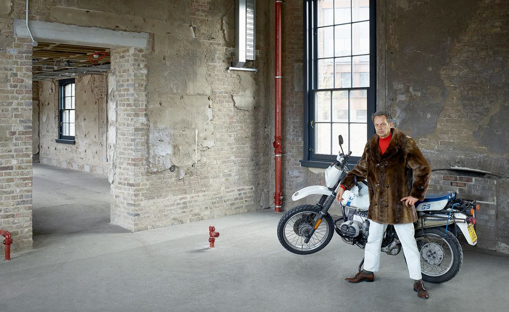Model in evening dress on stairs