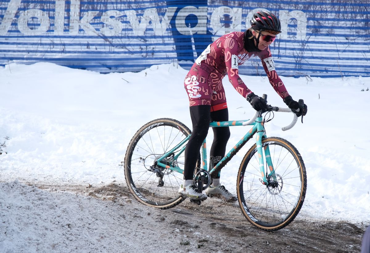 Emily Kachorek (Squid Bikes) on a very slippery descent