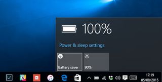 A screenshot of the Power and Sleep settings notification menu on Windows 10