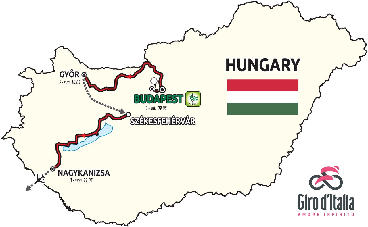 The 2020 Giro d'Italia begins with three stages in Hungary/