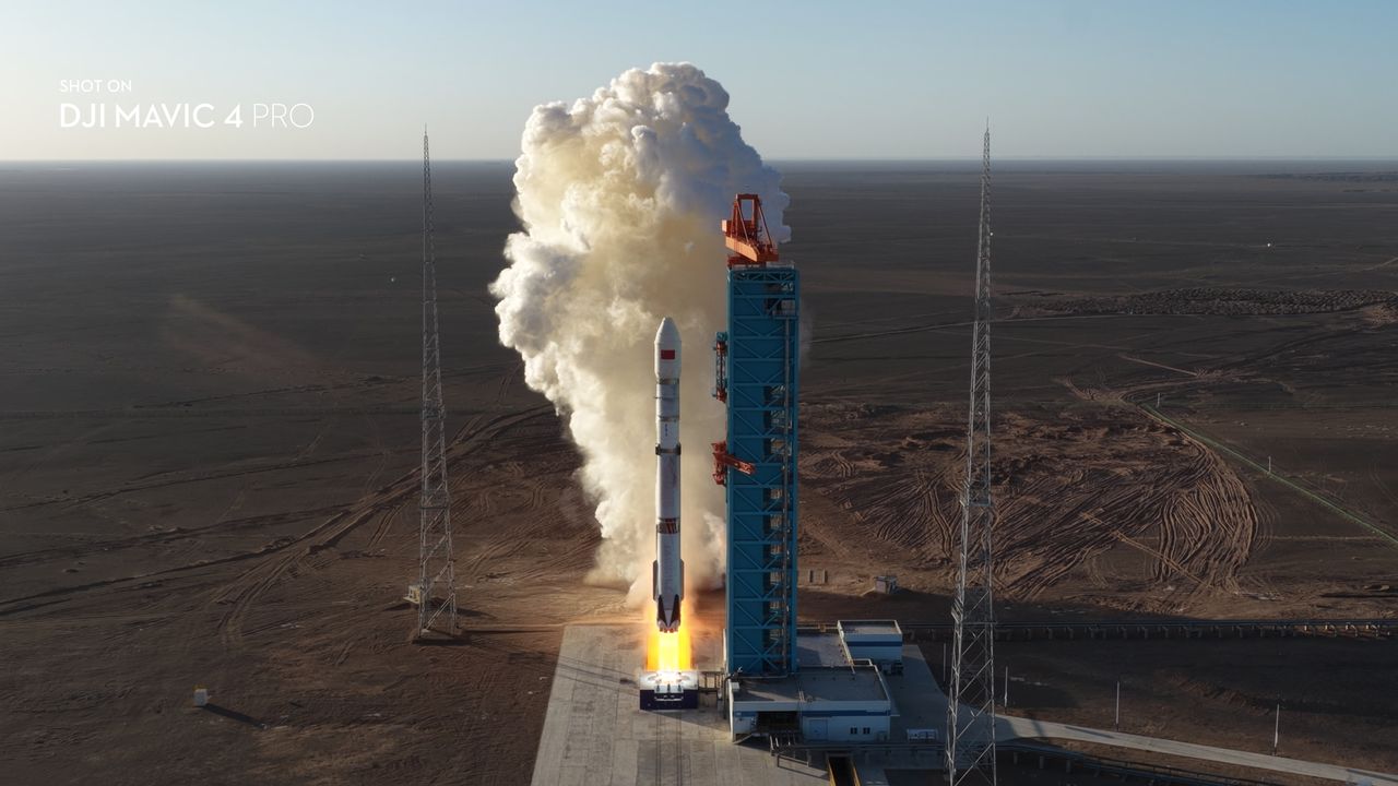 Aerial footage of a rocket launching