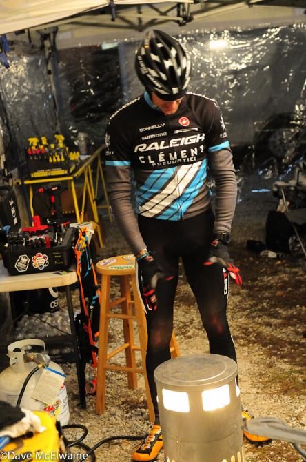 Ben Berden (Raleigh Clement) warming himself in the WD-40 tent