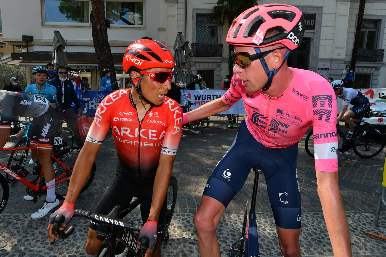 Tour of the Alps 2021 45th Edition 5th stage Valle del ChieseIdroland Riva del Garda 1209 km 23042021 Nairo Quintana COL Team Arkea Samsic Hugh John Carthy GBR EF Education Nippo photo Dario BelingheriBettiniPhoto2021