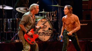 Iggy Pop (R) and Mike Watt (L) of Iggy Pop and the Stooges performs on stage during the Festival Cruilla 2012 held at the Forum on July 6, 2012 in Barcelona, Spain.