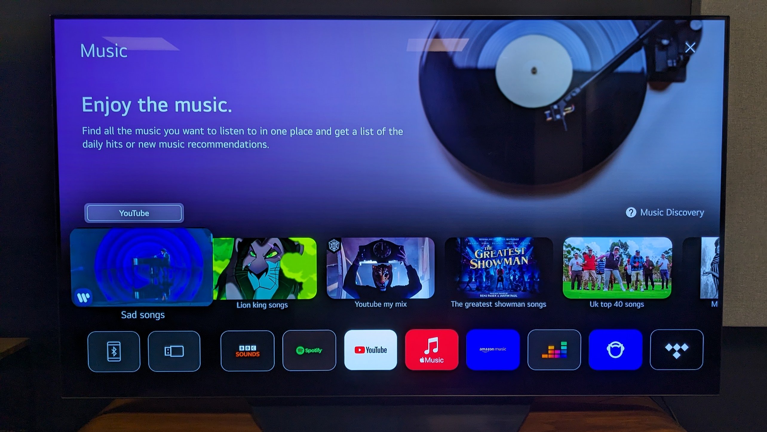 LG B3 OLED with music menu on screen