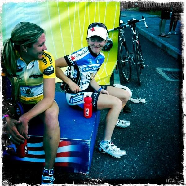 Alison Starnes and Kaitie Antonneau wait for podium after Kaities win!