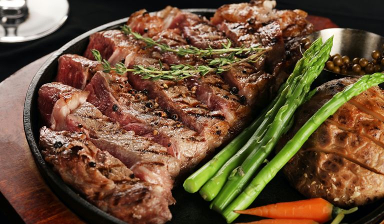Steak and asparagus, high sources of protein