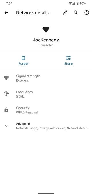 Android 10 Wi-Fi network settings