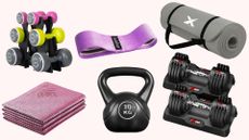 A selection of weights and yoga mats available in the dumbbell sale on Amazon Prime Day in October