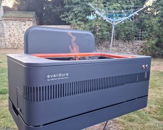 Everdure by Heston Blumenthal Fusion Charcoal Grill being tested in writer's home