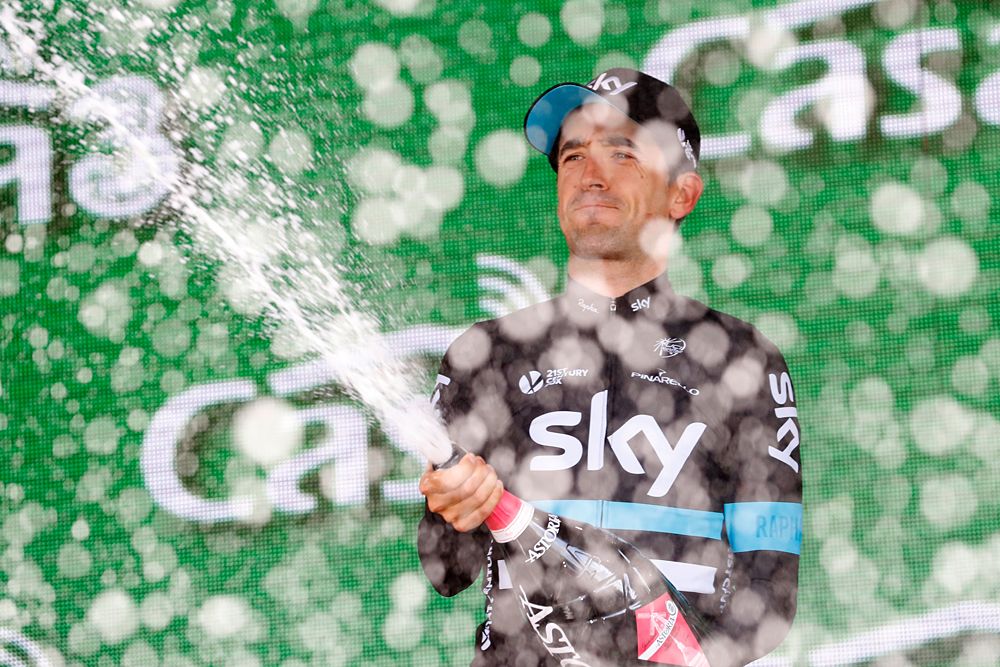 Mikel Nieve (Team Sky) on the podium after winning stage 13 at the Giro d'Italia