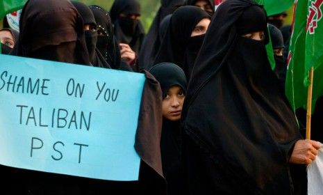 Protesters in Islamabad condemn the attack on 14-year-old Malala Yousafzai, who was shot by the Taliban earlier this month.