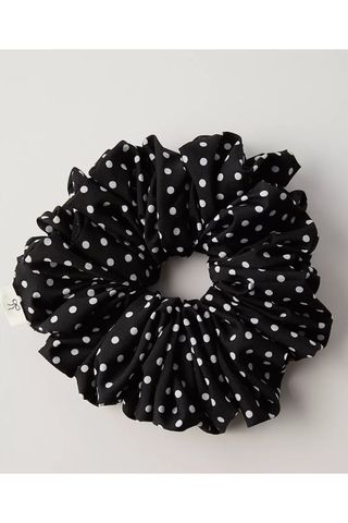 black and white polka dot hair scrunchie