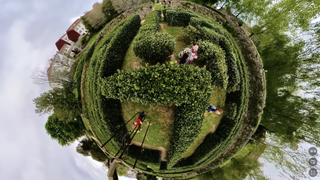 Overhead view of hedge maze
