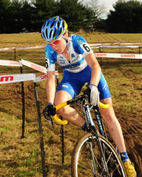 Georgia Gould (Luna Pro Team) rounding a tight corner.