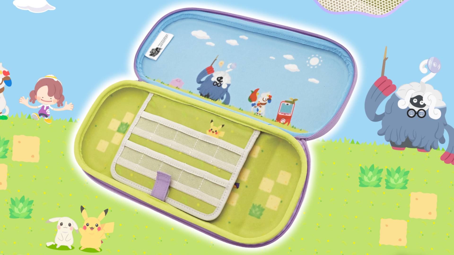 Official image of the Hori Pokemon Pokopia Puffy Hybrid Pouch for Nintendo Switch 2.