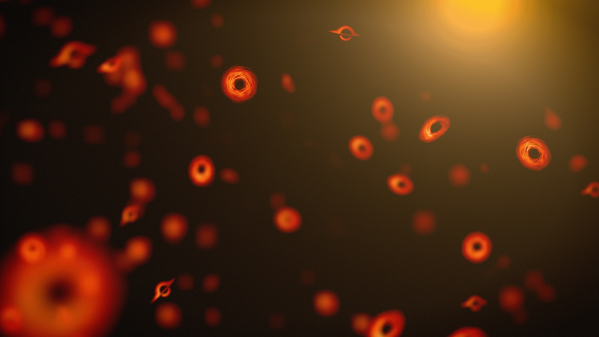 illustration of orange rings that depict primordial black holes