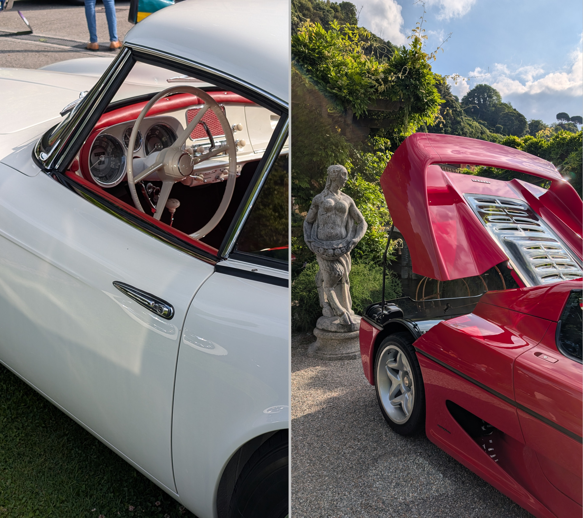 The winning BMW 507 (left) and the 1996 Ferrari F50 (right)