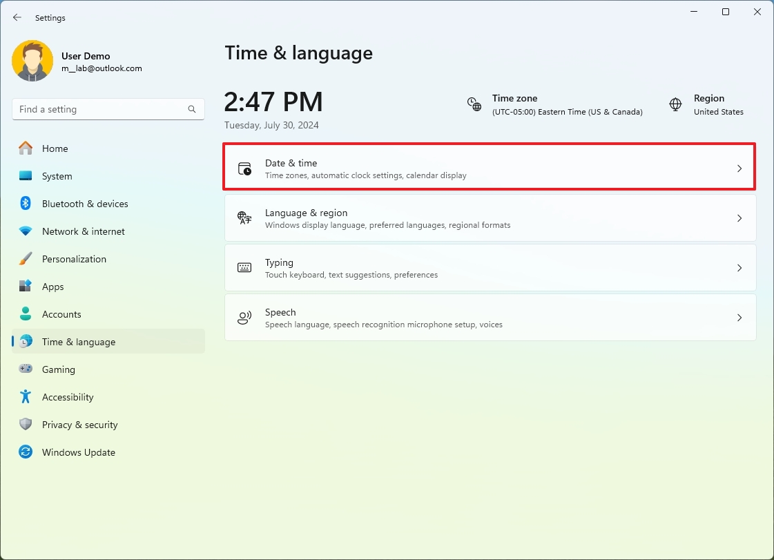 Open Date & Time settings