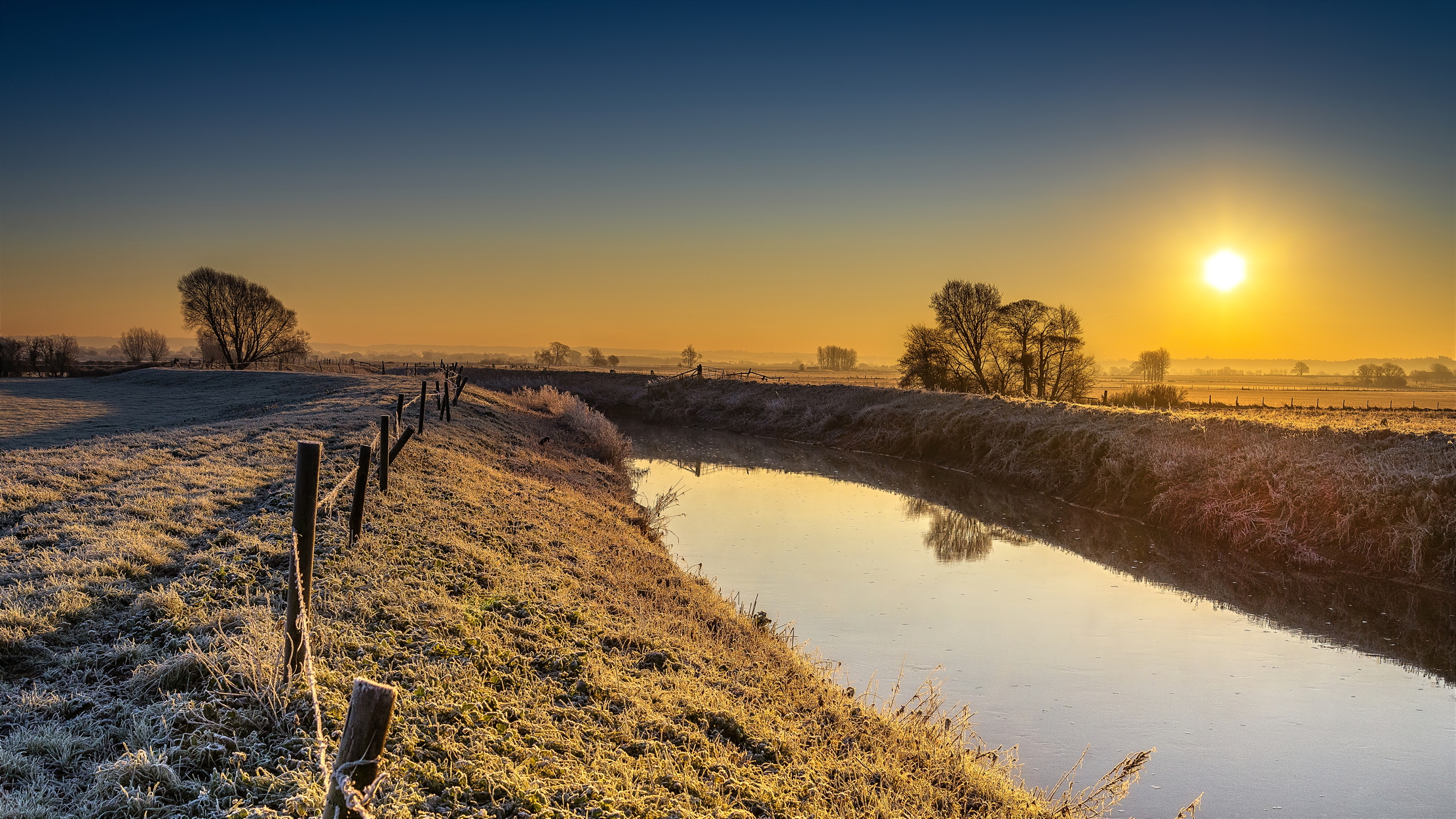 A canal on a crisp winter's day in Somerset