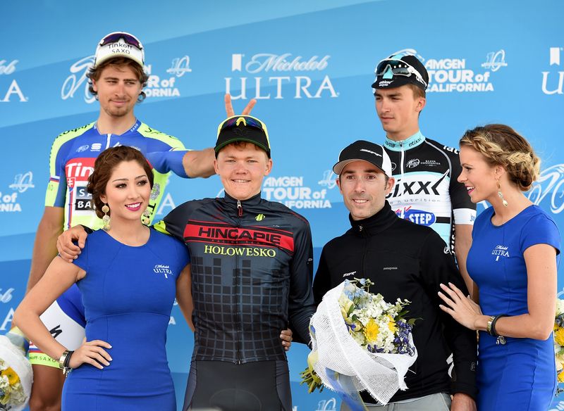 Peter Sagan jokes around on the podium