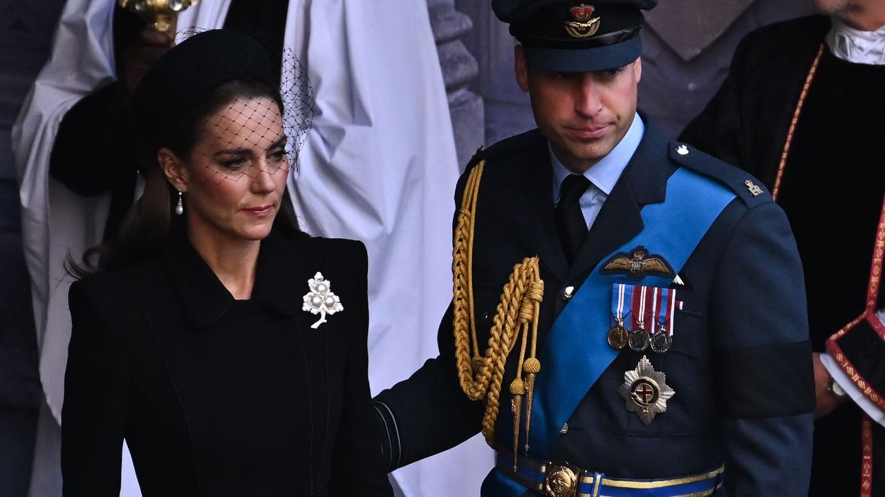 Catherine, Princess of Wales and Prince William, Prince of Wales leave after a service for the reception of Queen Elizabeth II&#039;s coffin at Westminster Hall, on September 14, 2022 in London, United Kingdom. Queen Elizabeth II&#039;s coffin is taken in procession on a Gun Carriage of The King&#039;s Troop Royal Horse Artillery from Buckingham Palace to Westminster Hall where she will lay in state until the early morning of her funeral. Queen Elizabeth II died at Balmoral Castle in Scotland on September 8, 2022, and is succeeded by her eldest son, King Charles III.