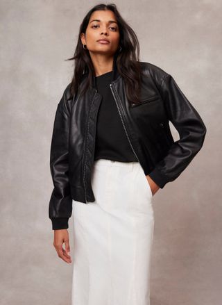 Black Leather Bomber Jacket