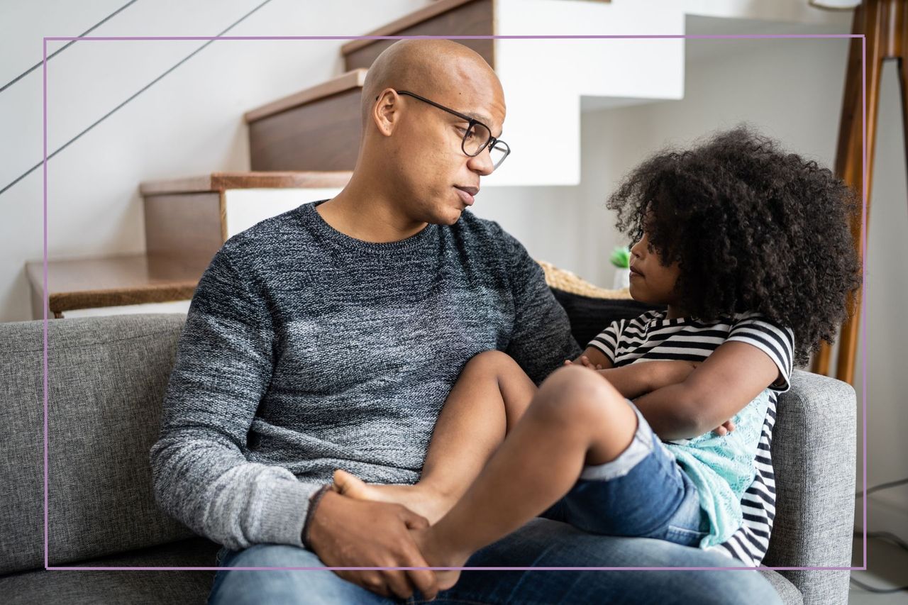 Father talking to anger child daughter at home