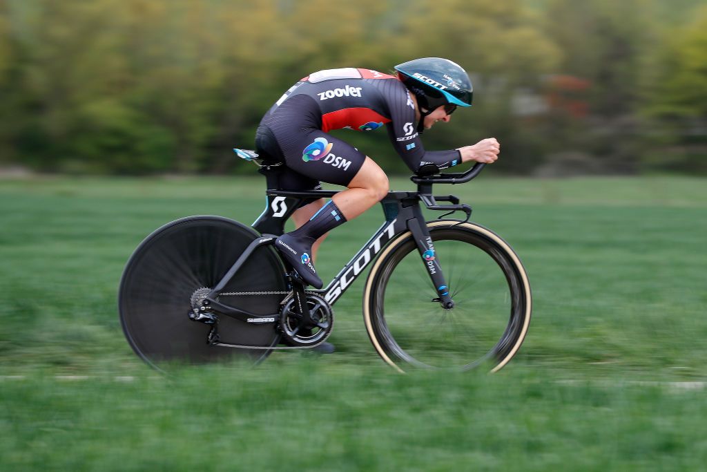 LUXEMBOURG LUXEMBOURG APRIL 30 Leah Kirchmann of Canada and Team DSM during the 13th Ceratizit Festival Elsy Jacobs 2021 Prologue a 22km Individual Time Trial stage from Luxembourg to LuxembourgCessange 305m ITT felsy UCIProSeries April 30 2021 in Luxembourg Luxembourg Photo by Bas CzerwinskiGetty Images