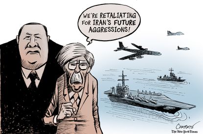 Political cartoon U.S. John Bolton Mike Pompeo Iran war