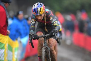 Pauline Ferrand-Prevot competing at the seventh round of the Cyclo-cross World Cup in Zolder