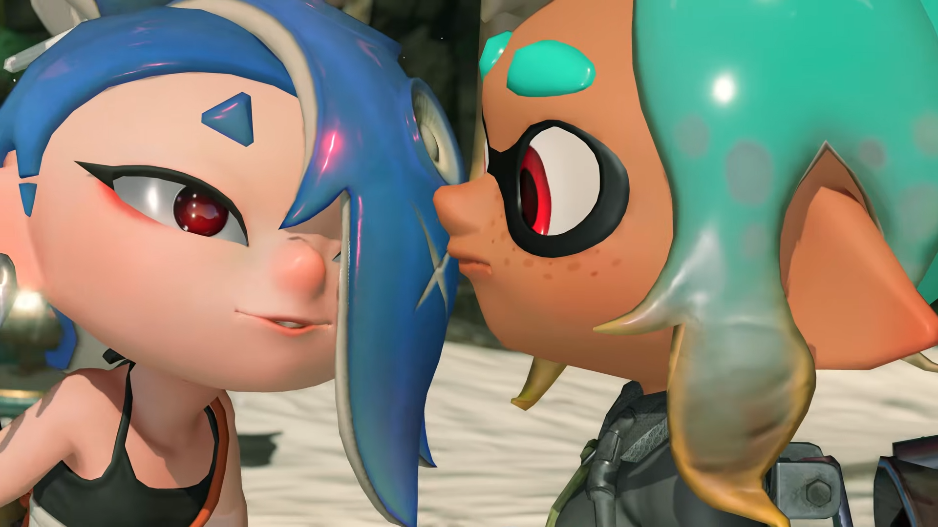 Two characters close up to each other in Splatoon Raiders
