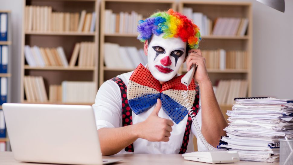 Clown on business call