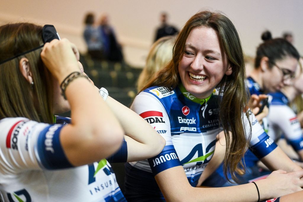 AG Insurance Soudal QuickStep Julia Kopecky pictured during the presentation of the 2023 roster of the AG Insurance Soudal QuickStep womens cycling team Thursday 23 February 2023 in Brussels BELGA PHOTO TOM GOYVAERTS Photo by Tom Goyvaerts BELGA MAG Belga via AFP Photo by TOM GOYVAERTSBELGA MAGAFP via Getty Images