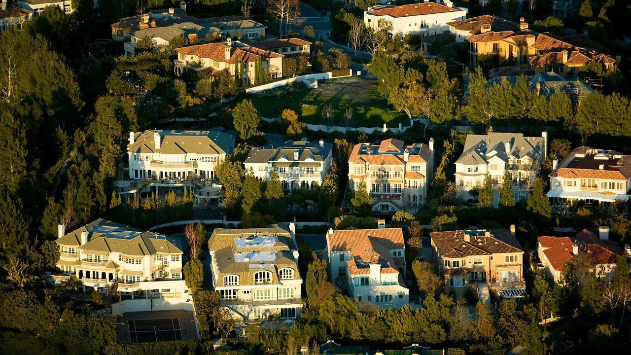 mansions from above in Beverly Hills