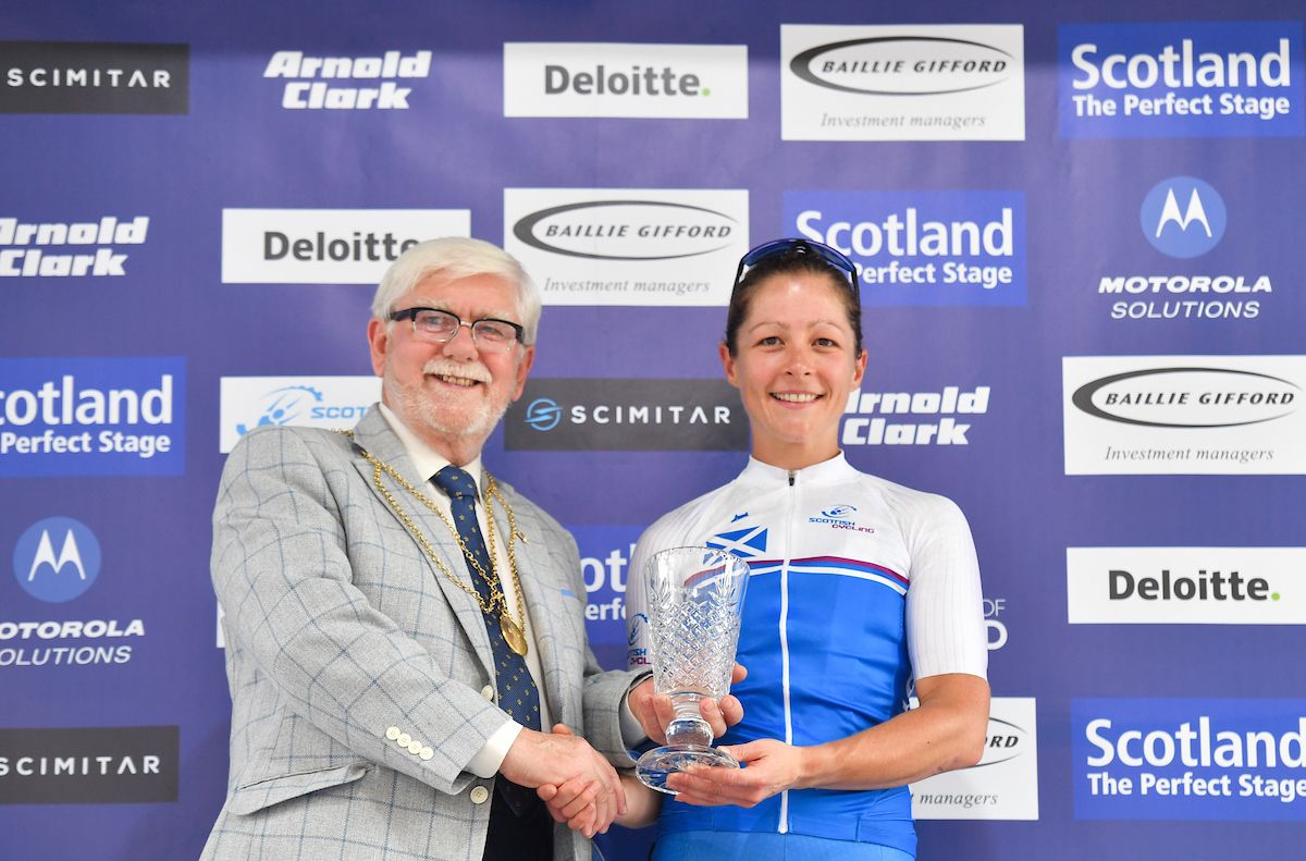 Jennifer George of Scotland cycling team on the podium.