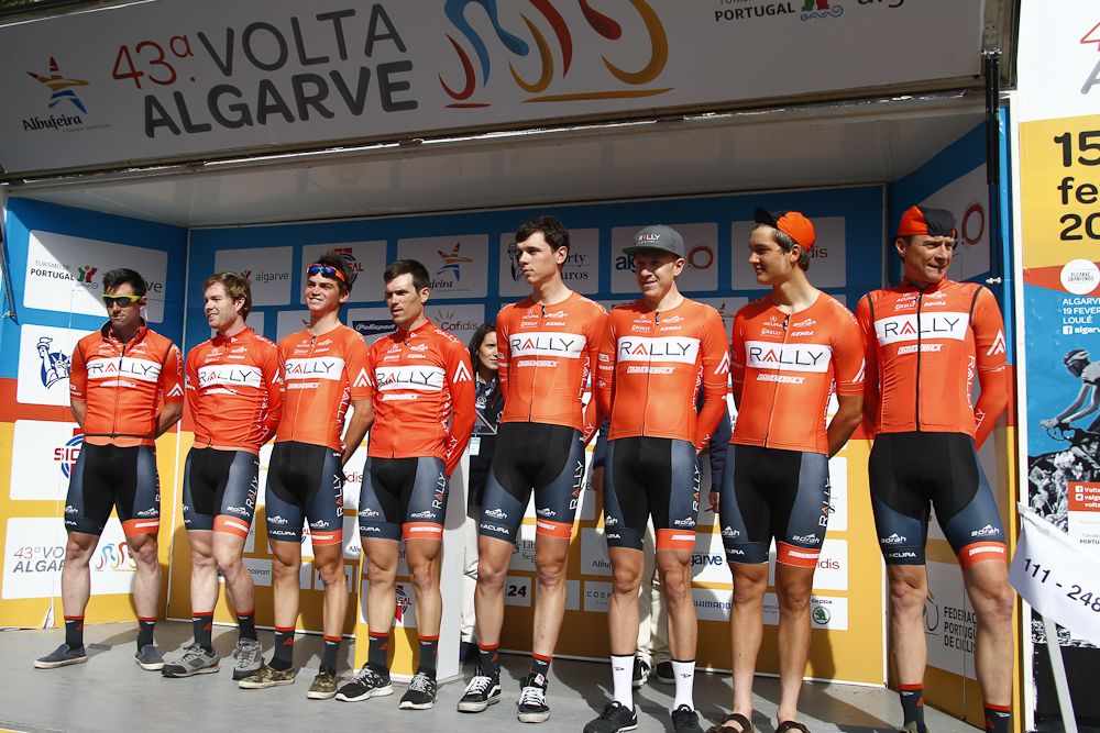 The Rally Cycling team on stage before stage 1 at the Volta ao Algarve