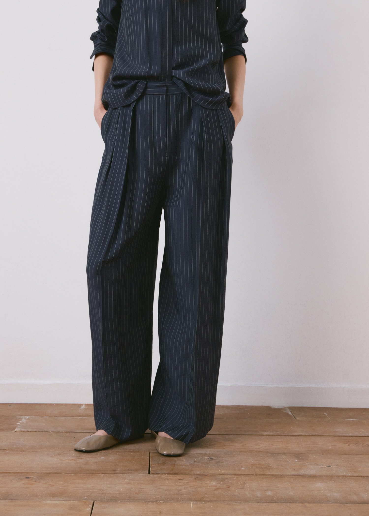 Pinstripe Wide Leg Trousers - Women | Mango United Kingdom