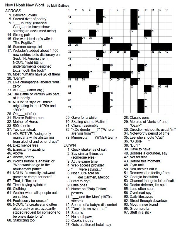 An unsolved crossword puzzle.