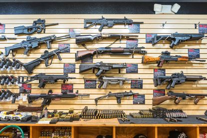 Assault weapons on display in Nevada.