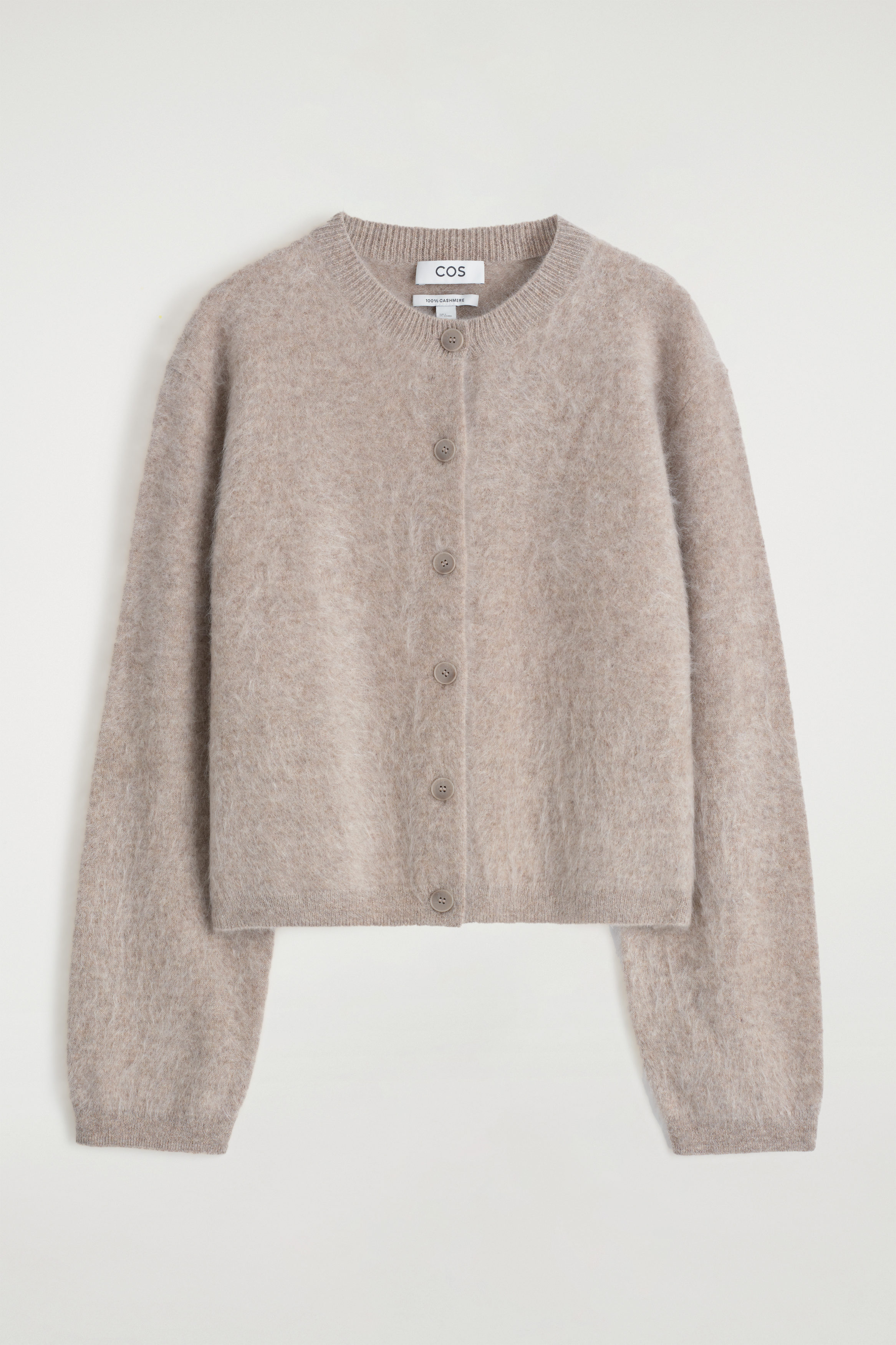 Brushed-Cashmere Crew-Neck Cardigan